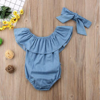 Baby robes, lotus leaf collar, denim jumpsuit