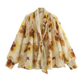 Women's Lapel Long Sleeve Loose Print Shirt