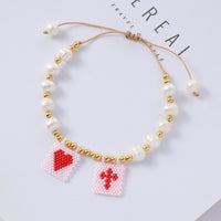 Peach Heart Bead Tag Steel Ball Freshwater Pearl Bracelet