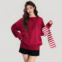 Striped Scarf Long Sleeve Coat Base Shirt Women