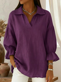 Casual Relaxed-fit Fashionable Long-sleeve Top With A Turn-down Collar