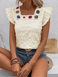 Square-neck Crochet Patchwork Womens Top