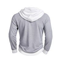 FallWinter Casual Textured Waffle-knit Contrast-color Long-sleeve Hoodie With Buttons