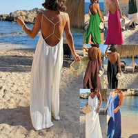 Solid Color Camisole Loose Mid Length Beach Vacation Dress