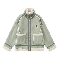 Lamb Wool Stand-up Collar Cotton-padded Clothes Stitching Fur Coat