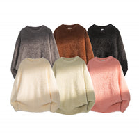 Fashionable Loose-fit Casual Solid-color Crewneck Sweater