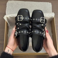 French Style Silver Mary Jane Single Shoe Women's 2026 Spring New Ballet Style German Training Shoes Square Toe Small Leather Shoes