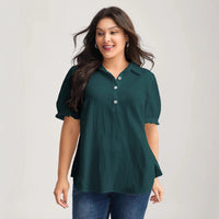 Versatile Pure Cotton Ruffle-trimmed Puff-sleeve Shirt
