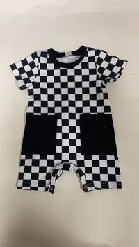 Chessboard Plaid Color Matching Pocket Short Romper