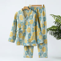 New Chinese Style Spring And Autumn Double Pure Cotton Gauze Pajamas For Women
