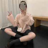 Idle Style Green Show White Long Sleeve Sweater Women Loose Pullover Inner Wear Chic