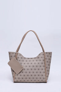 Monogram Mink SHK108 Faux Leather Women Hand And Shoulder Bag With Wallet And Makeup Bag