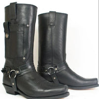 Embroidered Knight High-Heel Leather Mens Boots