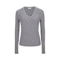 Women's Clothing Is Super Stylish With A High-end Simple And Versatile Cable-knit V-neck Sweater
