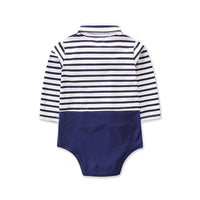 Spring And Autumn Casual Men's And Women's Baby Cute Navy Striped Long-sleeved Short-climbing Romper