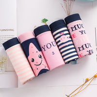 Cotton Mid Waist Cartoon Printed Starfish Combination Women's Briefs
