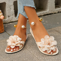 Womens Flat-sole Pearl Strap Sandals