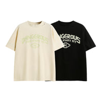 Men's Brushed Wide Version Small Turtleneck Imitation Tape Printed T-shirt