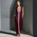 V-neck Sleeveless Contrast-striped Maxi Dress