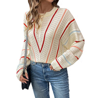 Asian Knitwear V-stripe Pattern Hollow Out Sweater