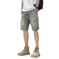 Five-point Denim Shorts Men's Loose Hole Slim Fit