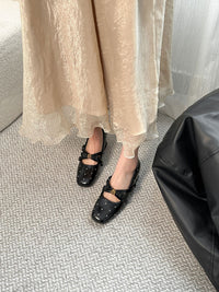 2026 Women's Camellia Metal Cross Strap Block Heel Pumps, Rhinestone Mary Jane Shoes