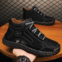 Fleece-lined Warm Mid-top Cotton-padded Shoes Soft Bottom Stitching Non-slip Men's Outdoor Leisure Shoes