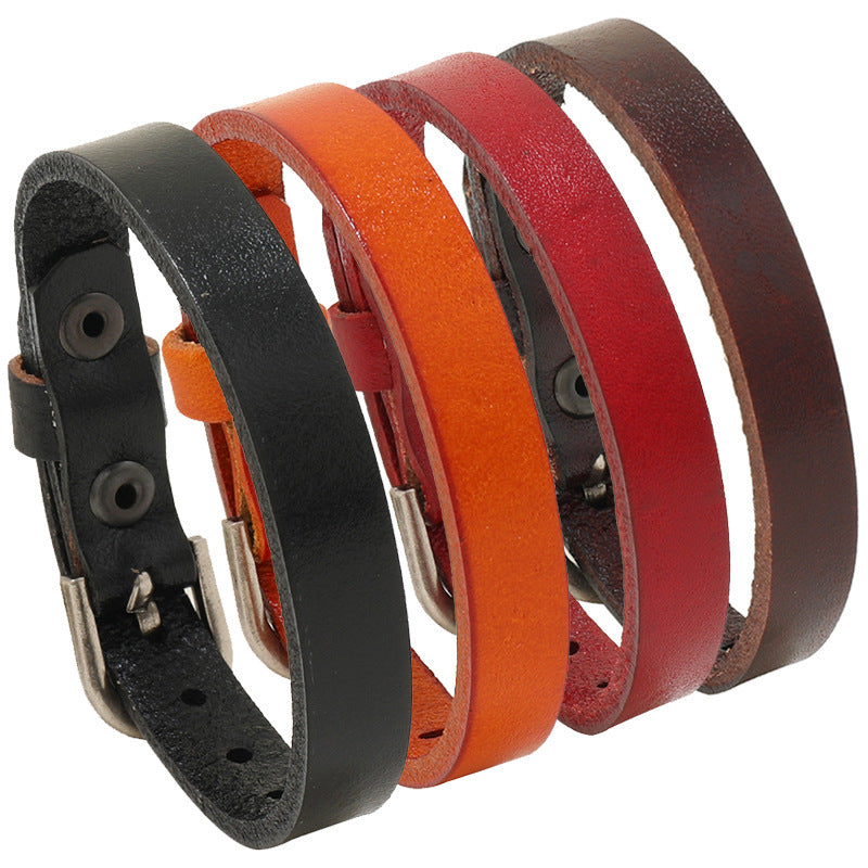 Simple Retro Multi-color Adjustable Cattle Leather Bracelet