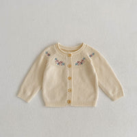 Baby Girls' Cotton Embroidery Long Sleeve Knitted Coat