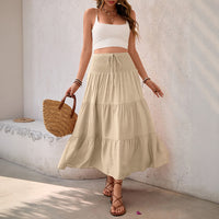 Solid-color Drawstring Skirt With An Elastic Waist