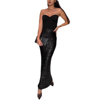 Fashion Elastic High Waist Sequined Midi Skirt