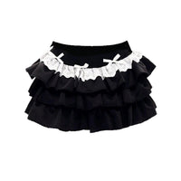 Allure-Driven Pleated Ruffle Lace Contrast Color Skirt For Women