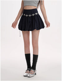 High Waisted Slimming A-line Skirt With Fluffy Flower Buds