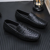 Mens Woven-pattern Leather Shoes Slip-on Loafers