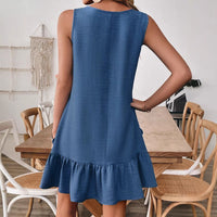 Sleeveless Casual Solid-color Dress With Ruffled Hem