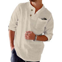 Cotton And Linen Loose Casual Solid Color Men's Top