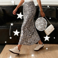Women's Solid Color Versatile Silver-gray Sequined Fishtail Skirt