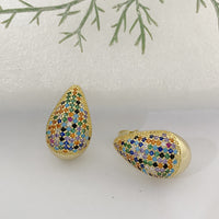 Copper Inlaid Color Melon Seed-shaped Earrings Simple