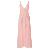Chiffon Dress Solid Color Sexy V-Neck Cross-Over Layered Slit Suspender Maxi Dress