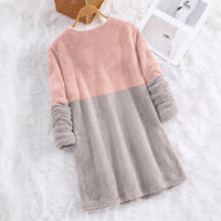Women's Warm Round-Neck Colorblock Pocket Pullover