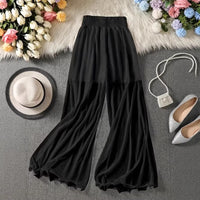 Ruffle-trimmed Fishtail Flared Pants Casual Long