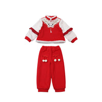 Girls' Cute Fleece-lined Thickened Panda Embroidered Annual Clothing Suit