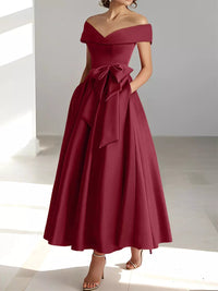 Satin Gown New Style Banquet Dress Off-shoulder Midi Length