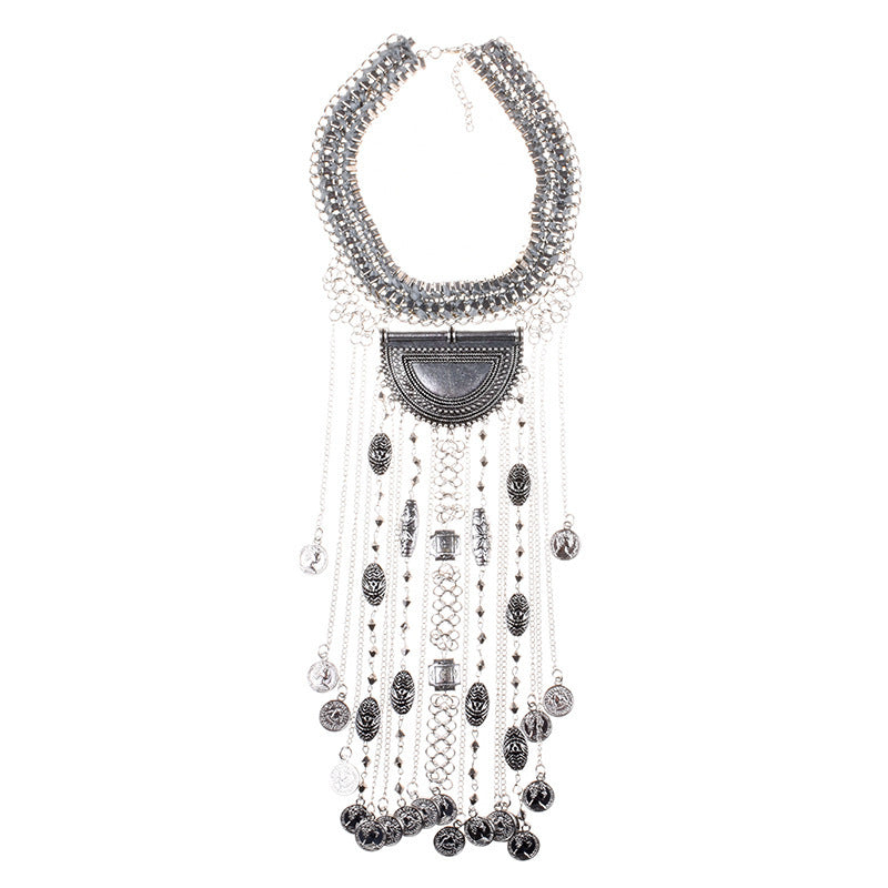 Crystal Gem Multi-layer Coin Tassel Necklace Female Accessories