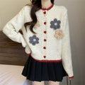 French Style Temperament Flower Round Neck Sweater Short Knitted Cardigan