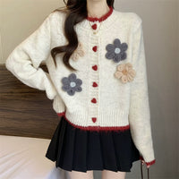 French Style Temperament Flower Round Neck Sweater Short Knitted Cardigan