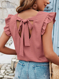 Women's Solid Color Round Neck Pullover Blouse With Ruffles