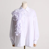 Design Sense Stitching Ruffle Three-dimensional Flower Casual Shirt