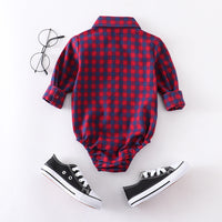 Autumn And Winter Plaid Baby Boy Romper Long-sleeved Shirt