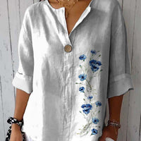 Womens Fashionable Long-Sleeve V-Neck Printed Shirt Top